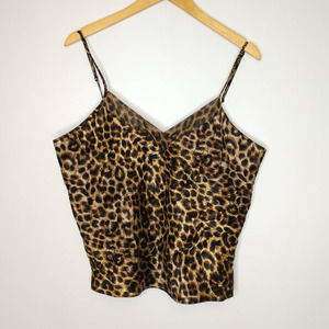 Vintage Lingerie Cami Tank Top Cheetah Animal Print Brown Cream Large